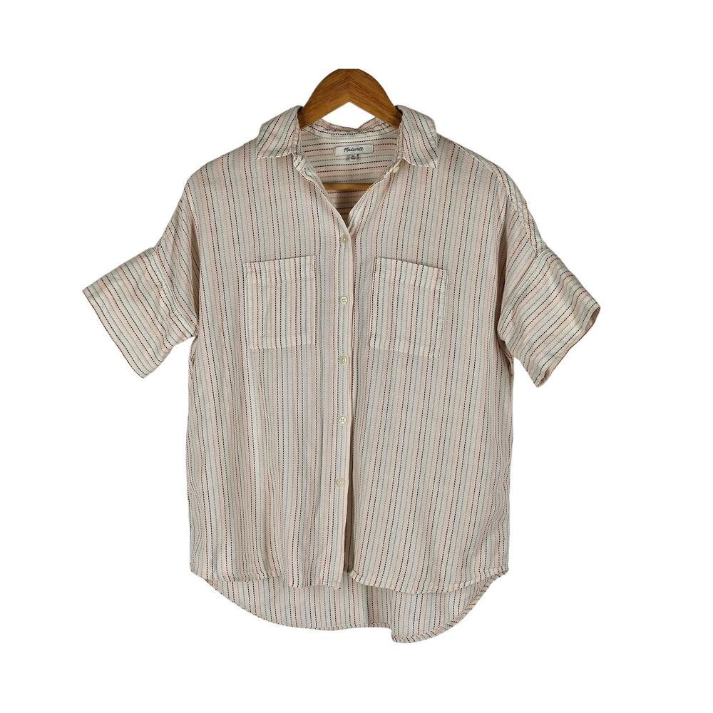 MADEWELL WOMEN'S BUTTON-UP COURIER SHIRT IN STITCHED RAINBOW STRIPE SIZE X-SMALL